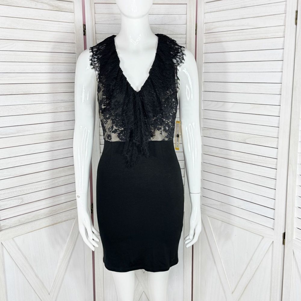 Alice + Olivia Odette Lace Top Halter Mini Sheath Dress‎ Black Size 2 Coquette